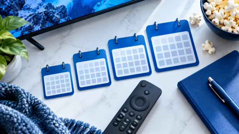 Quatre calendriers bleus sans texte et une télécommande pour comparer les durées d’abonnement
