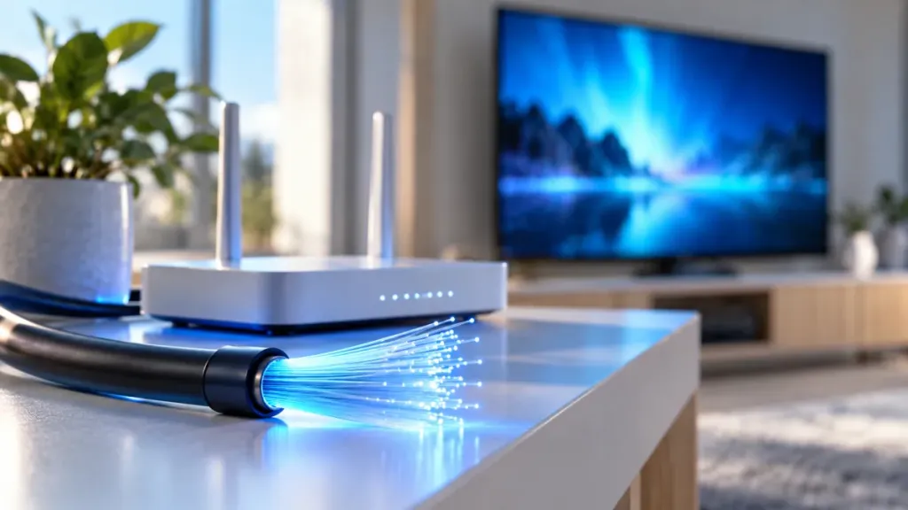 Routeur et connexion fibre pour mesurer le débit d’un service de télévision par internet